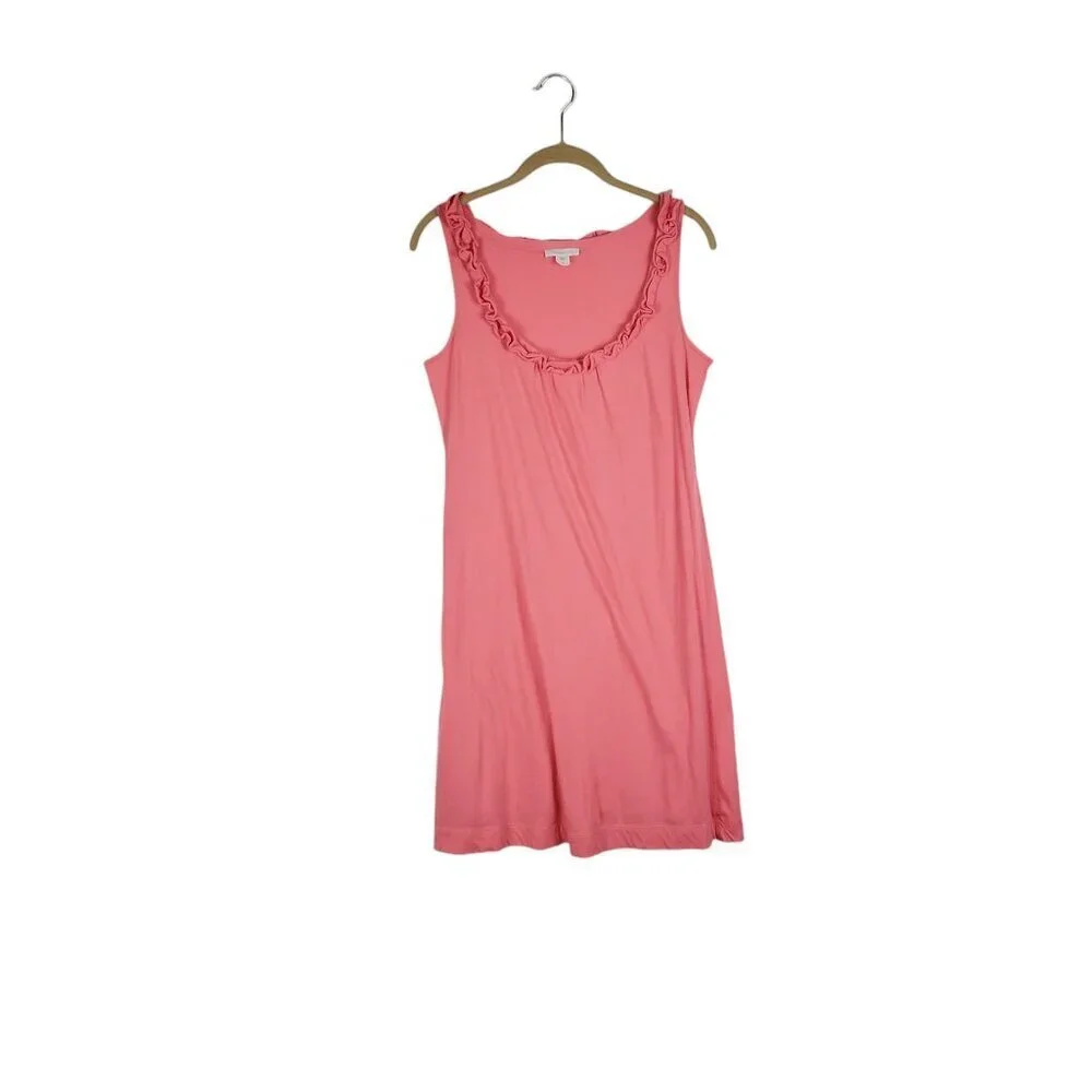 Garnet Hill Scoop Neck Sleeveless Dress Peach Pink Cotton Ruffle Womens Size XS